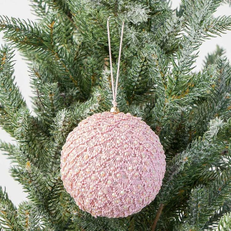 Ёлочная игрушка Кружевной шар персикового цвета со стразами Lace And Rhinestones Ball Peach 10 cm