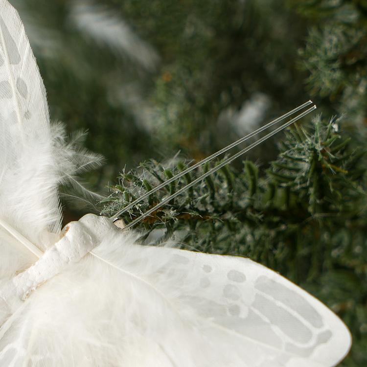 Набор из трёх ёлочных игрушек на клипсе Белые бабочки Set Of 3 Plume Butterflies On Clip White 11 cm