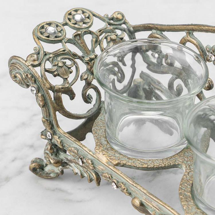 Металлический подсвечник для трёх свечей Диван Glass Metal Antique 3 Votive On Sofa Chair Gold