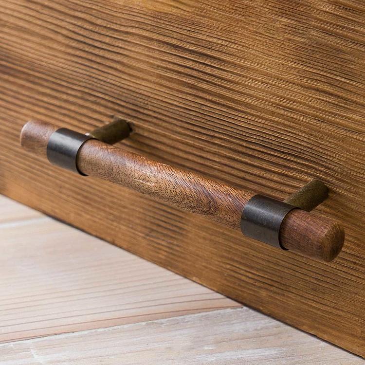 Мебельная ручка-скоба из латуни и дерева Antique Brass And Wood Bar Dresser Door Handle
