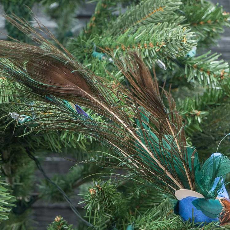 Ёлочная игрушка Павлин на прищепке Feather Open Tail Peacock On Clip Green/Blue 25,5 cm