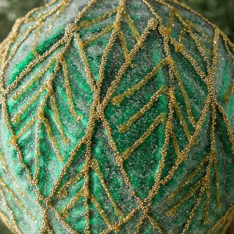 Ёлочная игрушка Зелёный шар с золотым лиственным узором Gold Pattern Ball Green 10 cm