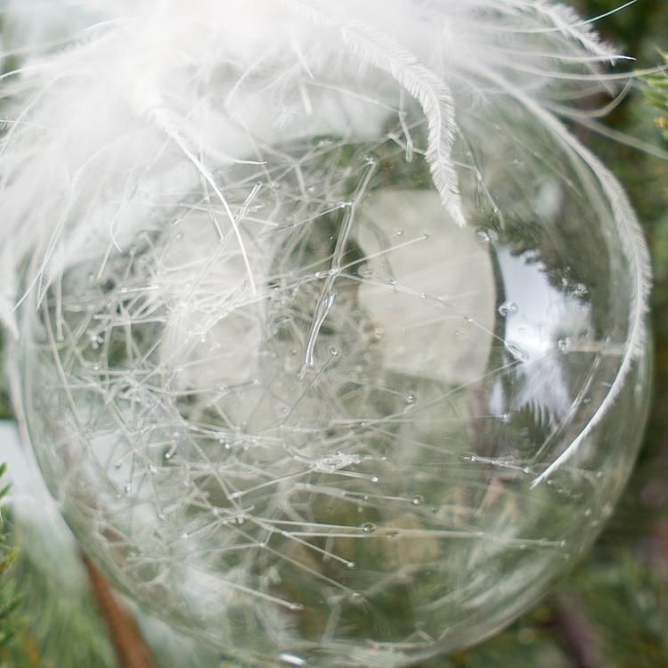 Набор из трёх прозрачных ёлочных игрушек с перьями сверху Set Of 3 Glass Plume Top Thread Ball Clear 8 cm