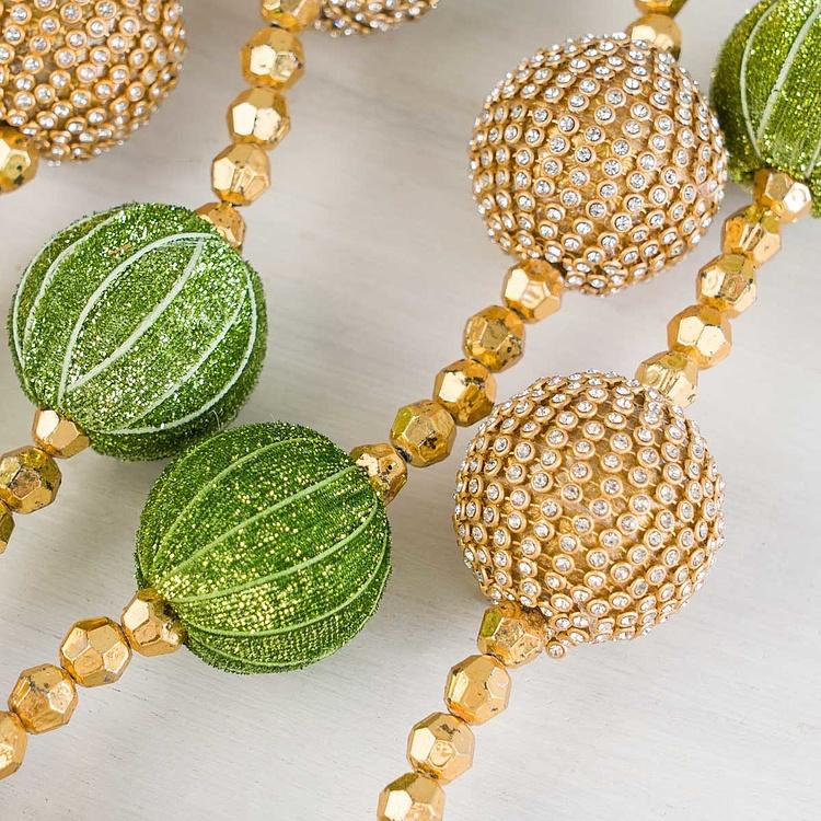 Гирлянда из Золотистых и зелёных шаров Garland With Balls Gold And Green 182 cm