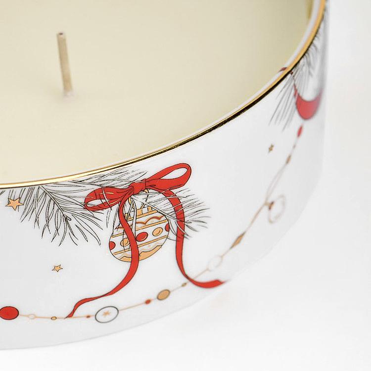 Аромасвеча Новогодняя с красной лентой, S New Year Pine Candle Small