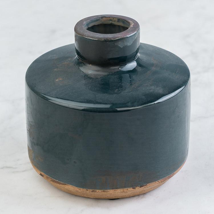 Широкая тёмно-синяя керамическая мини-ваза Бутыль Bottle Vase Dark Blue Wide