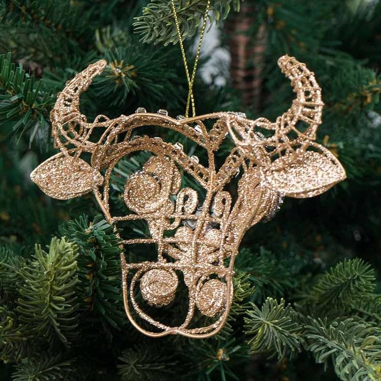 Ёлочная игрушка из проволоки Голова быка  Wire Jewel Bull Head Champagne/Clear 13 cm