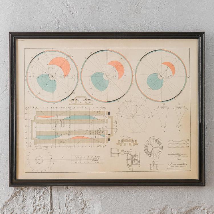 Картина-чертеж План лодки, круги Boat Blueprint Circles
