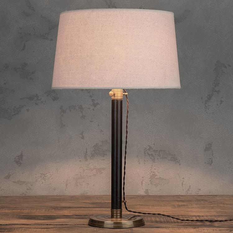 Настольная лампа с бежевым льняным абажуром Лонгфорд Table Lamp Stand Leather And Copper With Shade Beige Linen