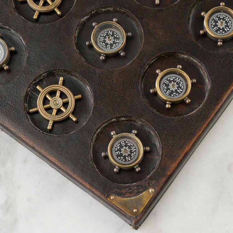 Настольная игра крестики-нолики в морском стиле на кожаной подставке Sailor Tic Tac Toe