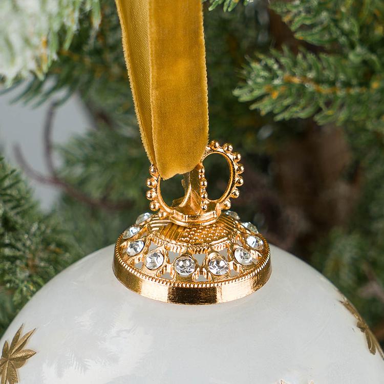 Ёлочная игрушка Белый шар с золотыми снежинками, M Gold Snowflakes Ball White 10 cm