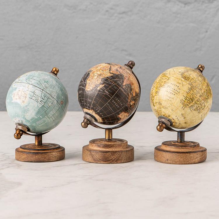 Набор из трёх винтажных маленьких глобусов Set Of 3 Vintage Globes Tiny Mango Wood