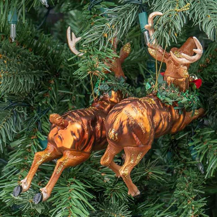 Набор из двух ёлочных игрушек Олени в прыжке Set Of 2 Glass Jumping Xmas Deers Brown 17,5 cm