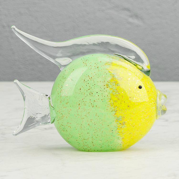Статуэтка Жёлто-зелёная круглая рыба Round Glass Fish Yellow And Green
