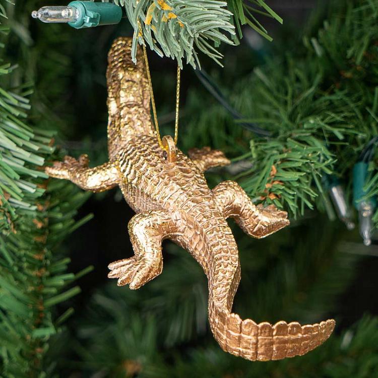 Ёлочная игрушка Золотой крокодил Hanger Crocodile Gold 16 cm