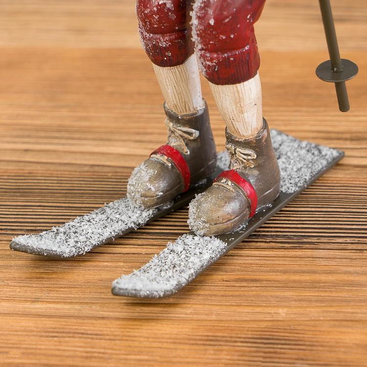 Новогодняя фигурка Олень на лыжах Skiing Deer Cream Burgundy 28,5 cm