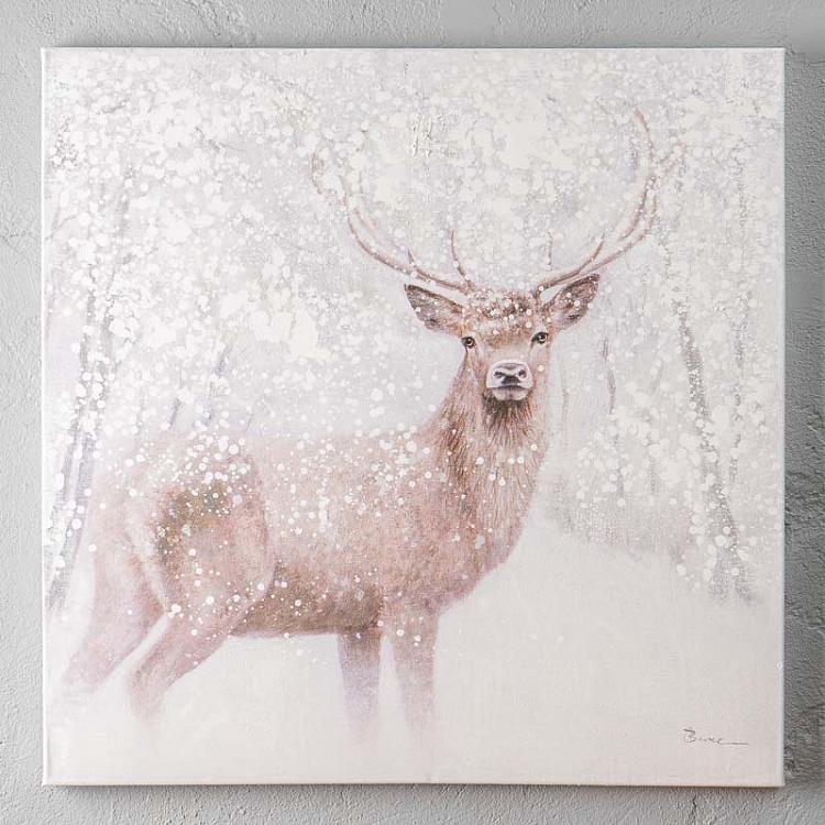 Картина акрилом на холсте Олень на снегу Canvas Acrylic Painting Deer In Snow