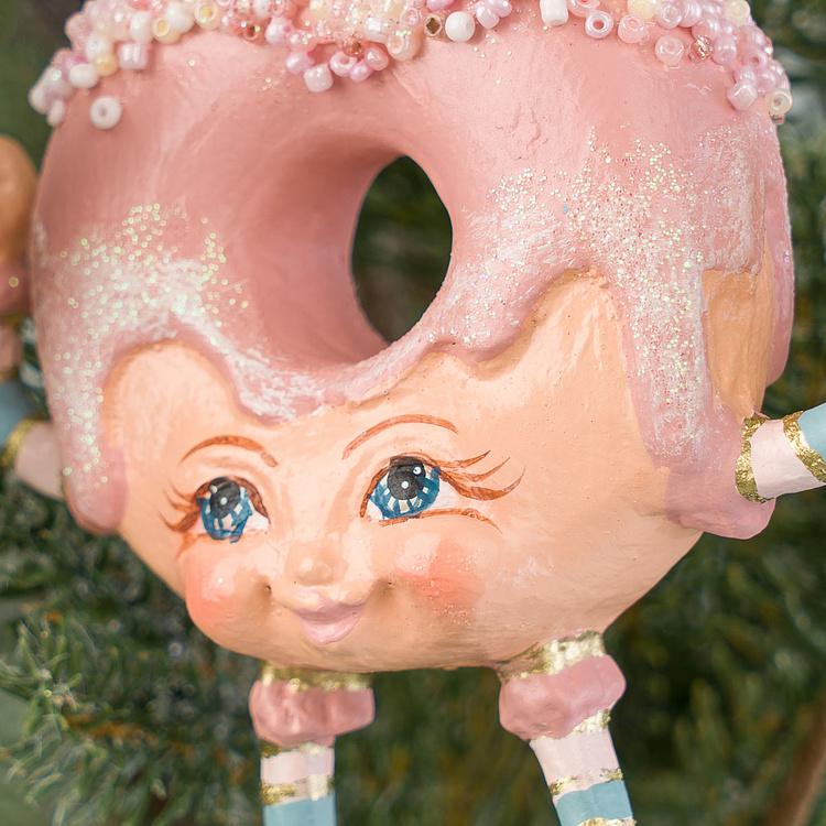 Набор из двух ёлочных игрушек Кролики-пончики Set Of 2 Candy Rabbit Donuts Blue Pink 14,5 cm