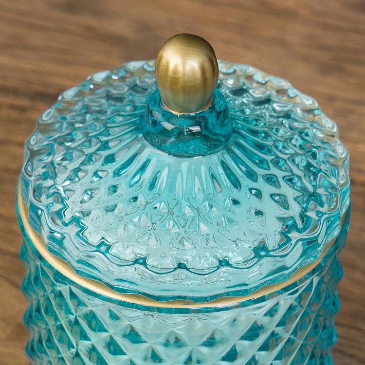 Аромасвеча в голубом фасетном стакане Огурец, S Aroma Candle In Blue Faceted Glass Cucumber Small