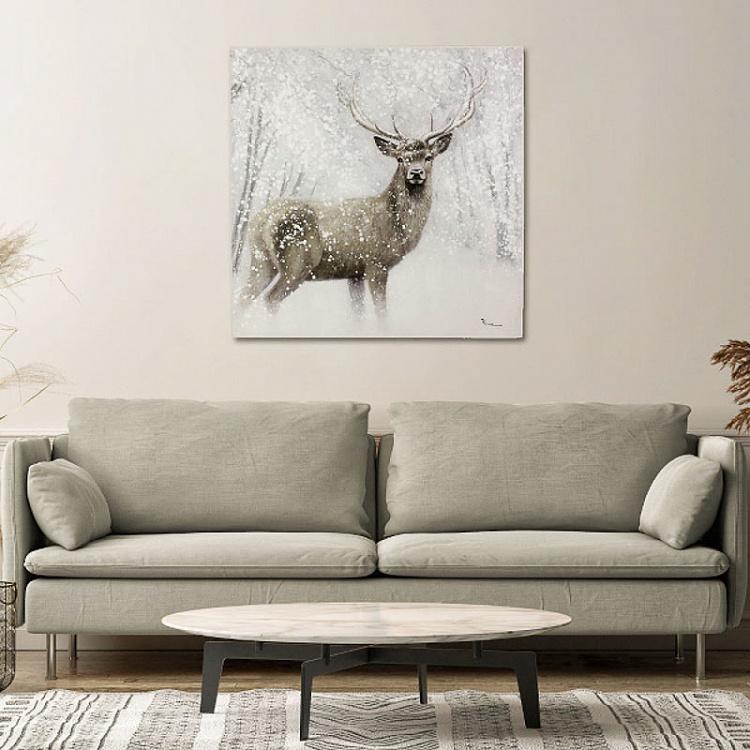 Картина акрилом на холсте Олень на снегу Canvas Acrylic Painting Deer In Snow