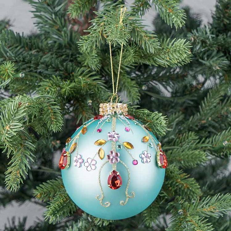 Ёлочная игрушка Голубой шар со стразами Rhinestones Ball Blue 10 cm