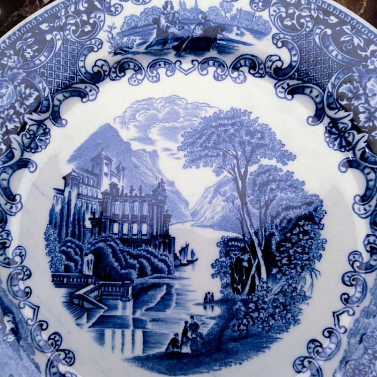 Винтажная тарелка белая с голубым мотивом 16, M Vintage Plate Blue White Medium 16