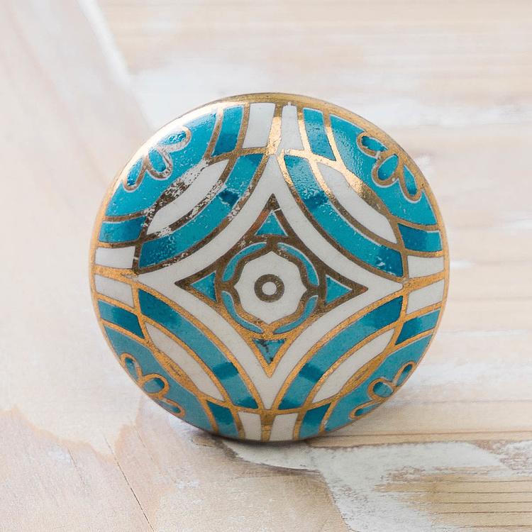 Мебельная керамическая ручка Ар-деко сине-золотая Art Deco Blue And Gold Ceramic Knob