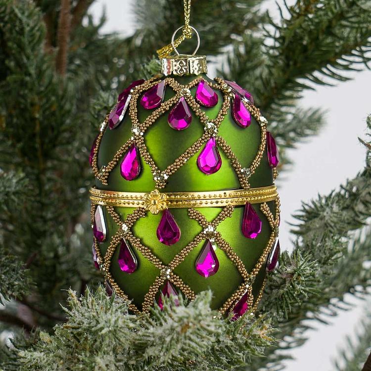 Набор из двух ёлочных игрушек-шкатулок Зелёное и фиолетовое яйцо Set Of 2 Xmas Egg Boxes Jewel Net Green Purple 10 cm
