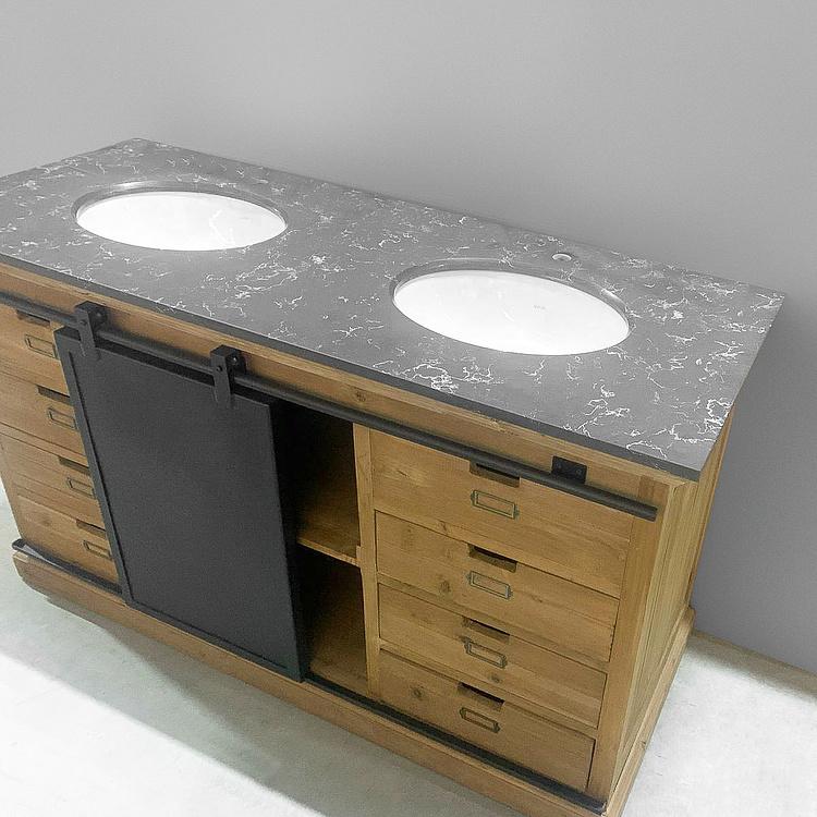 Тумба с двумя раковинами и раздвижной дверью Карелия Karelia Double Vanity With Sliding Iron Door DB