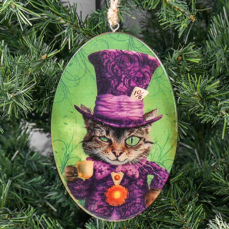 Деревянная ёлочная подвеска Чеширский кот Wood Pendant With Cheshire Cat 20 cm