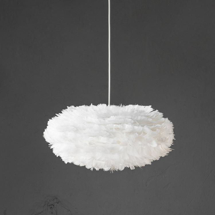 Подвесной светильник Эос Эстер на белом проводе, белые перья, M Eos Esther Hanging Lamp With White Cord Medium