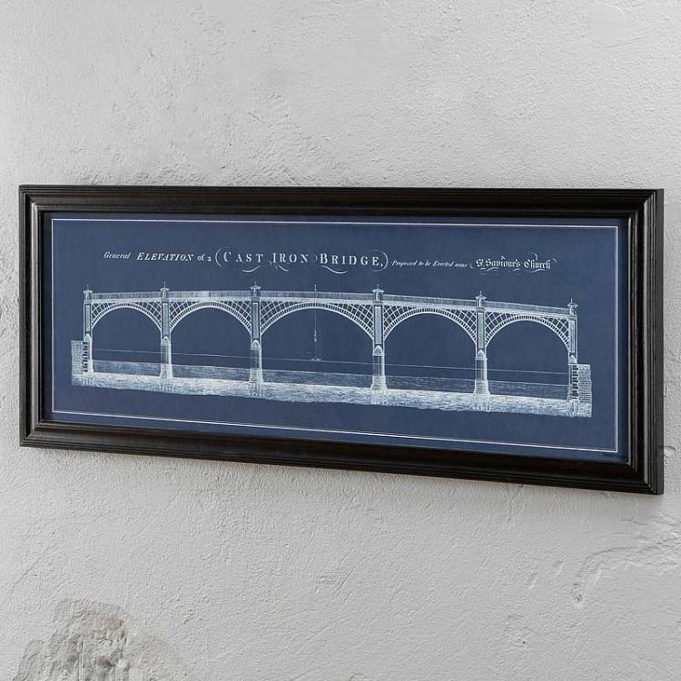 Картина-принт Железный мост с синим фоном, S Architectural Iron Bridge Blue Print Small