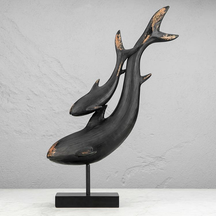 Статуэтка на подставке Две чёрные рыбы Black Fish On Base