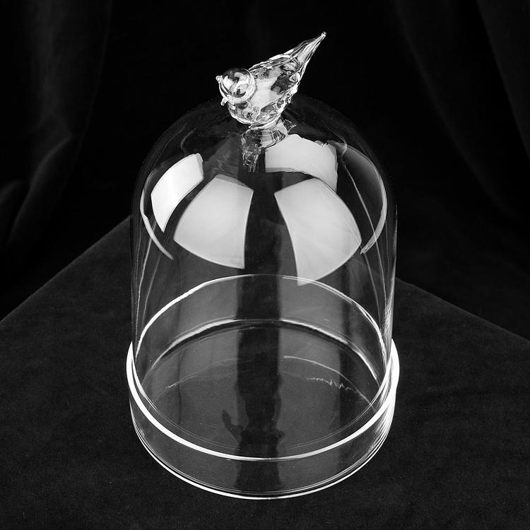 Стеклянный клош с основанием и птицей Glass Dormer With Bird