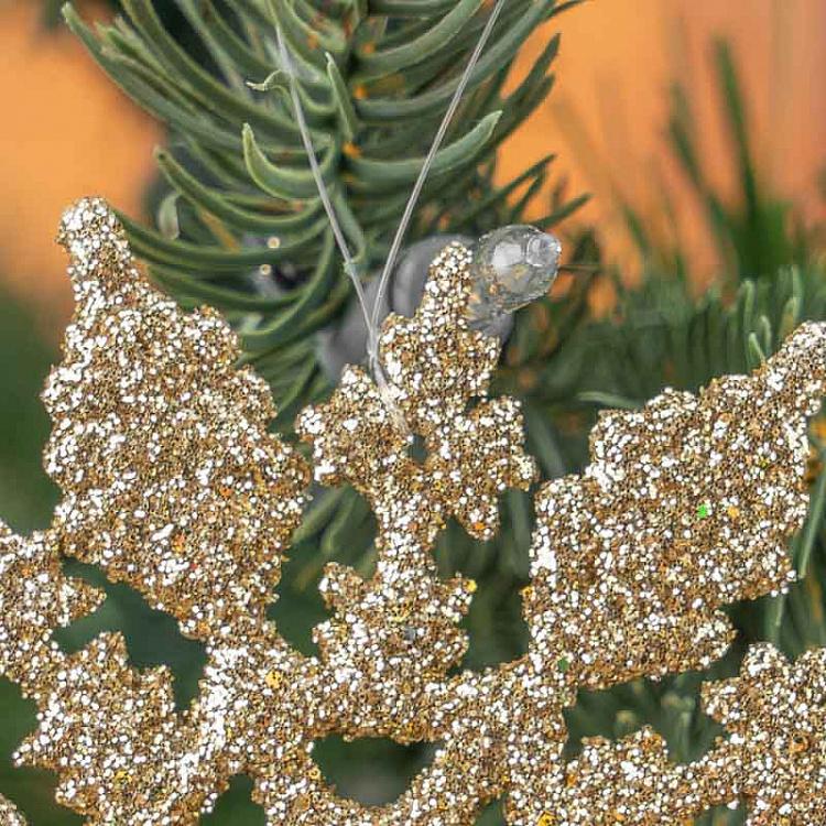 Набор из двух ёлочных игрушек Золотые снежинки с блёстками Set Of 2 Glitter Flat Snowflakes Gold 12,5 cm