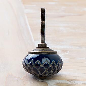 Мебельная ручка Etched Dark Blue Dahlia Ceramic Knob