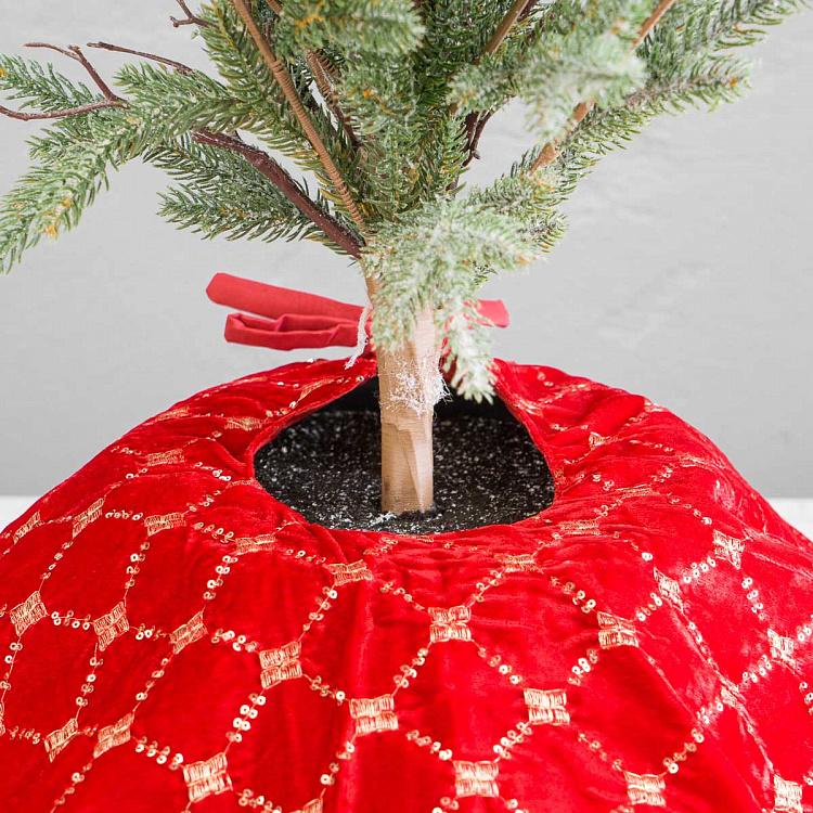 Красный коврик-юбка под ёлку в золотистую клетку Christmas Tree Skirt Red And Gold 93 cm