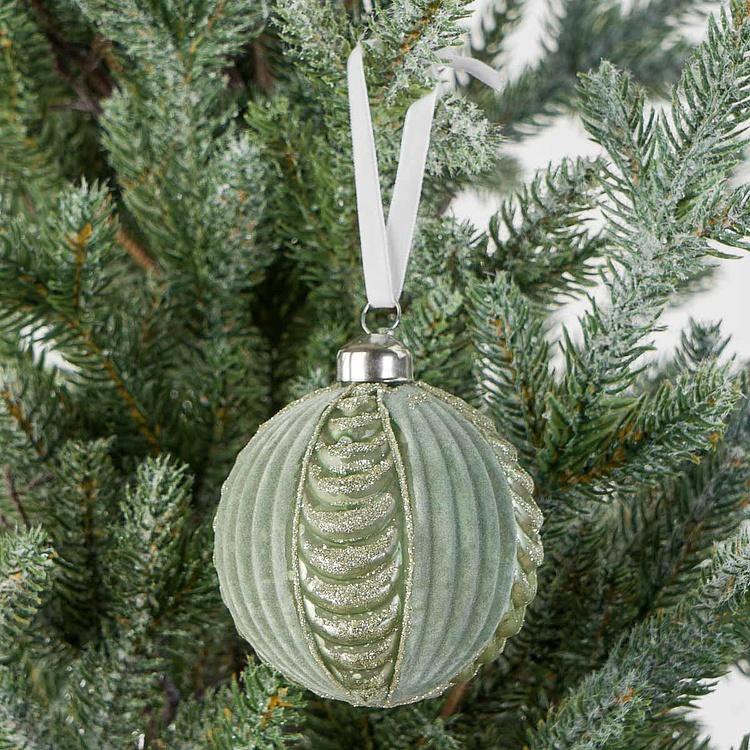 Ёлочная игрушка Зелёный рельефный шар с золотым узором Gold Pattern Relief Ball Green 8 cm