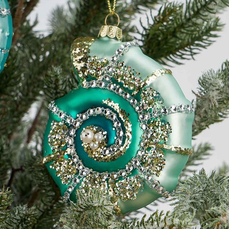 Набор из двух ёлочных игрушек Раковина и морской ёж Set Of 2 Glass Pearl Shells Urchin Blue Pink 10 cm