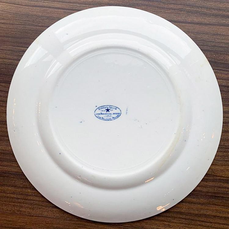 Винтажная тарелка белая с голубым мотивом 14, L Vintage Plate Blue White Large 14