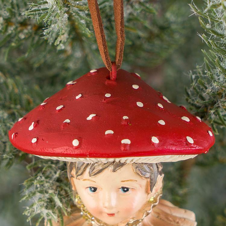 Набор из двух ёлочных игрушек Дети в костюме грибов Set Of 2 Mushroom Kids Red Brown 13 cm