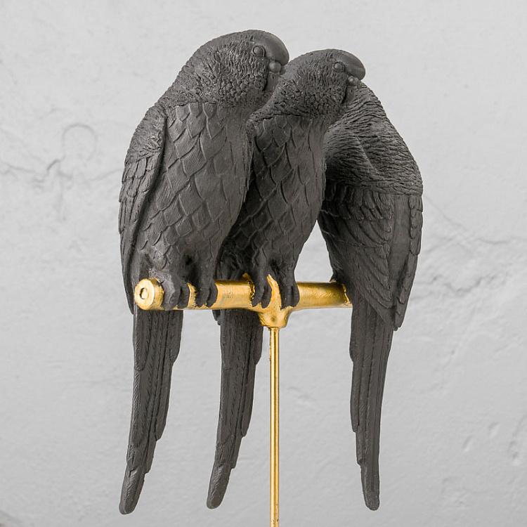 Статуэтка Чёрные попугаи на золотой перекладине Black Parrots On Golden Stand