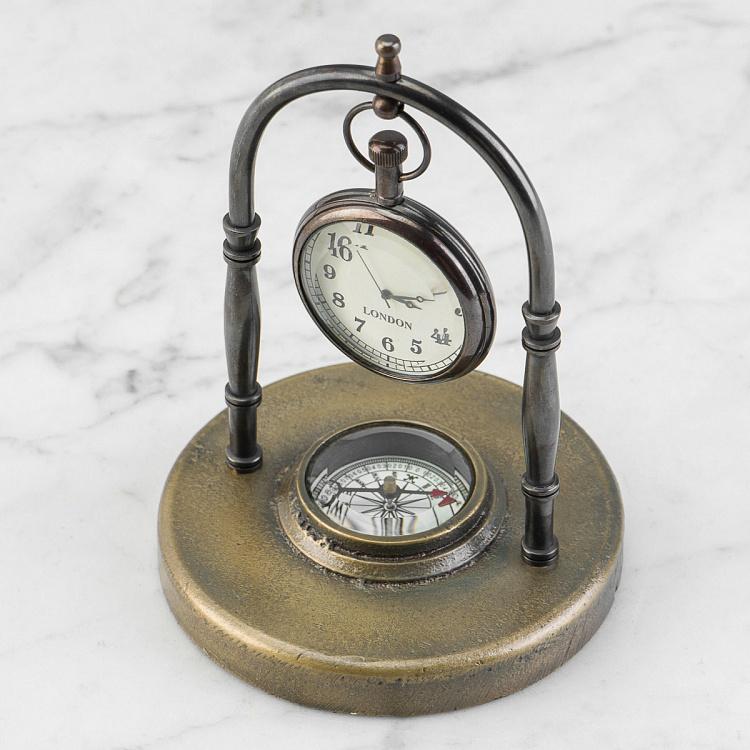 Настольные часы с компасом в основании Compass Base Clock Small