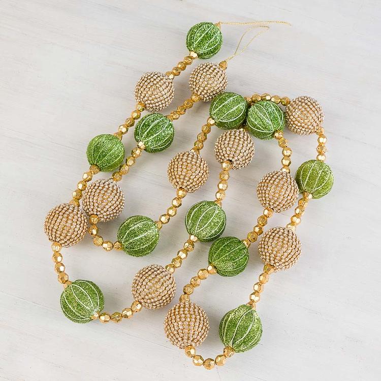 Гирлянда из Золотистых и зелёных шаров Garland With Balls Gold And Green 182 cm