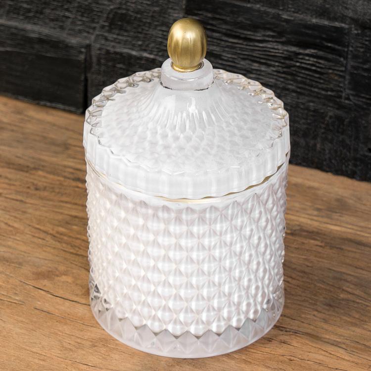 Аромасвеча в белом фасетном стакане Шёлковый цветок, L Aroma Candle In White Faceted Glass Silk Flower Large