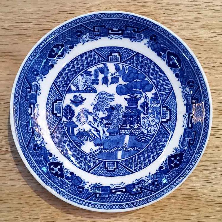 Винтажная белая тарелка с голубым мотивом, S Vintage Plate Blue White Small