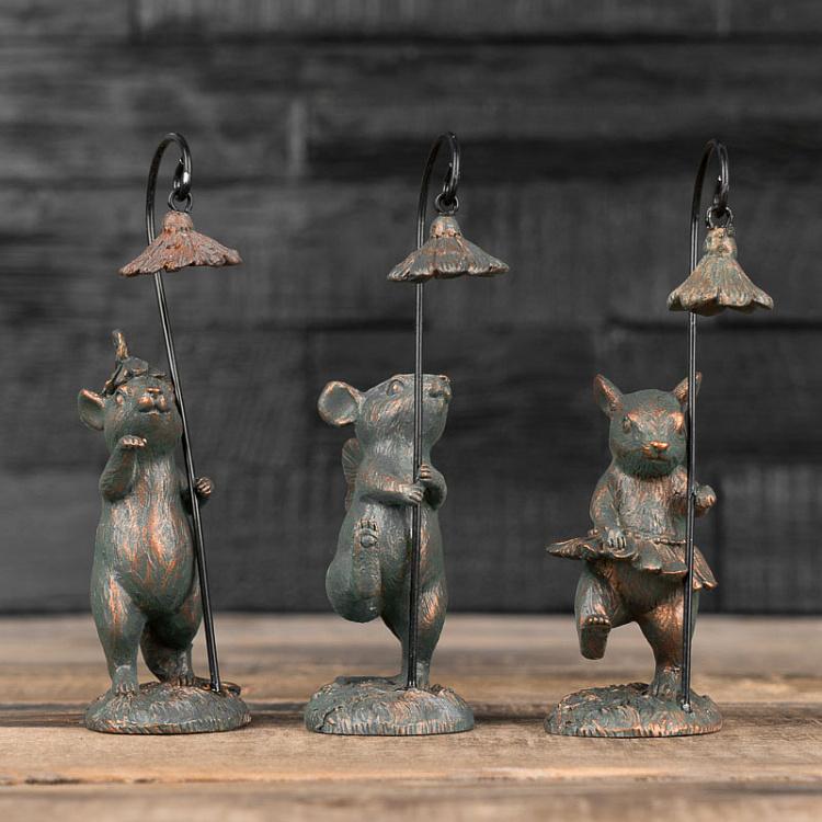 Набор из трёх статуэток Мыши с цветками Set Of 3 Small Mouses With Flowers