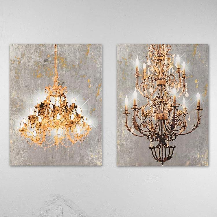 Картина-принт диптих со светодиодной подсветкой Большая люстра  Set Of 2 Prints Grand Chandelier With Led