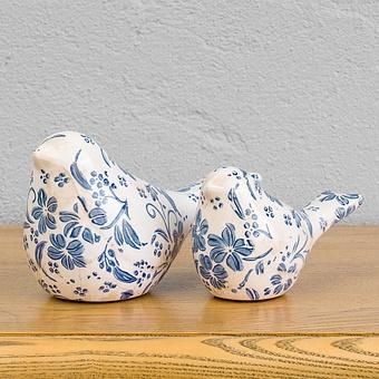 Set Of 2 Birds Blue Painted