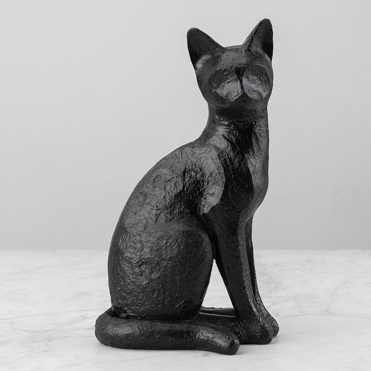 Статуэтка Чёрный кот сидящий Cat Figurine Shiny Black Patina